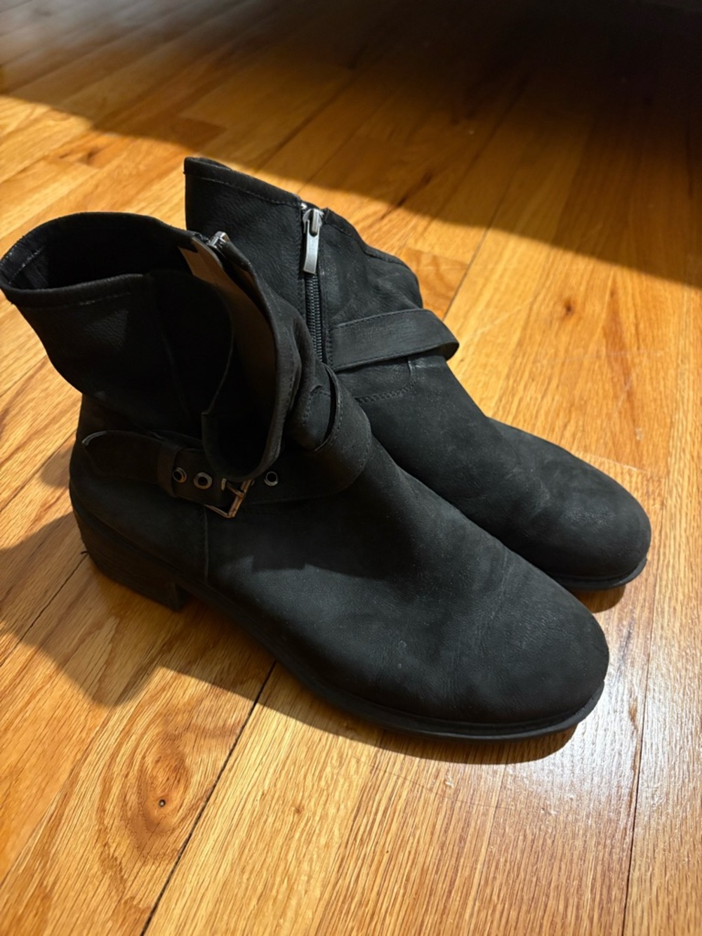 Black Suede Ankle Boots with Buckle